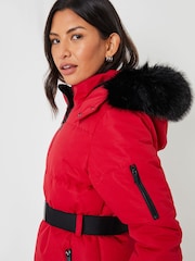Threadbare Red Belted Padded Ski Jacket - Image 6 of 6