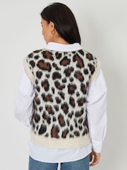 Threadbare Brown Leopard Print Brushed Knitted Vest - Image 2 of 4
