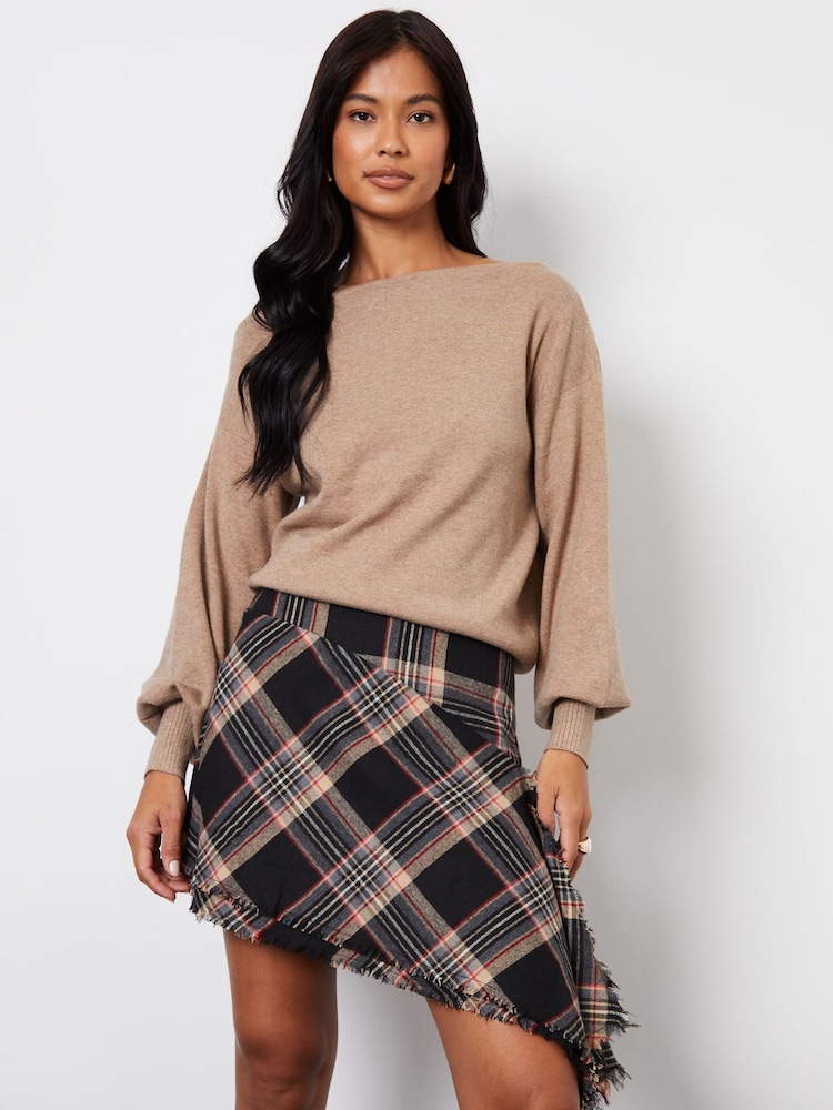 Threadbare Grey Check Asymmetric Ruffle Mini Skirt - Image 1 of 5