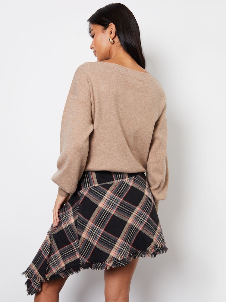 Threadbare Grey Check Asymmetric Ruffle Mini Skirt - Image 2 of 5