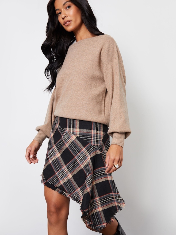 Threadbare Grey Check Asymmetric Ruffle Mini Skirt - Image 4 of 5