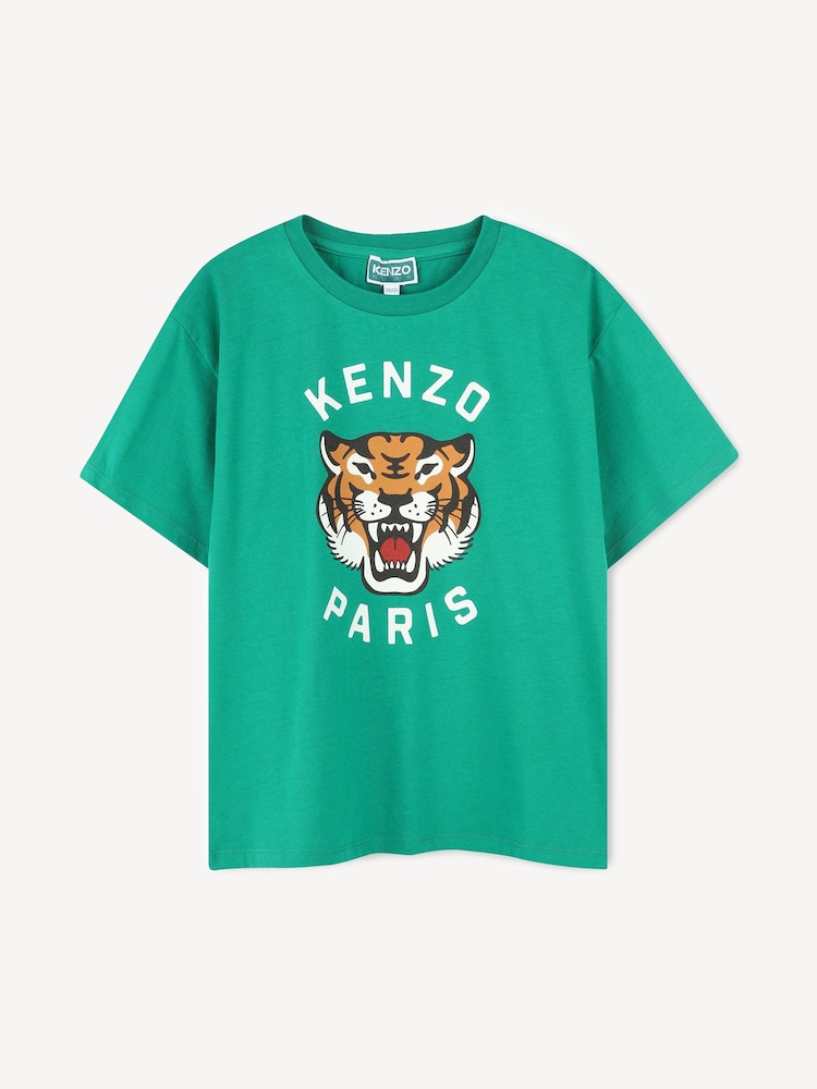 KENZO KIDS Green Short Sleeve Tiger Print Logo T-Shirt - Image 1 of 2