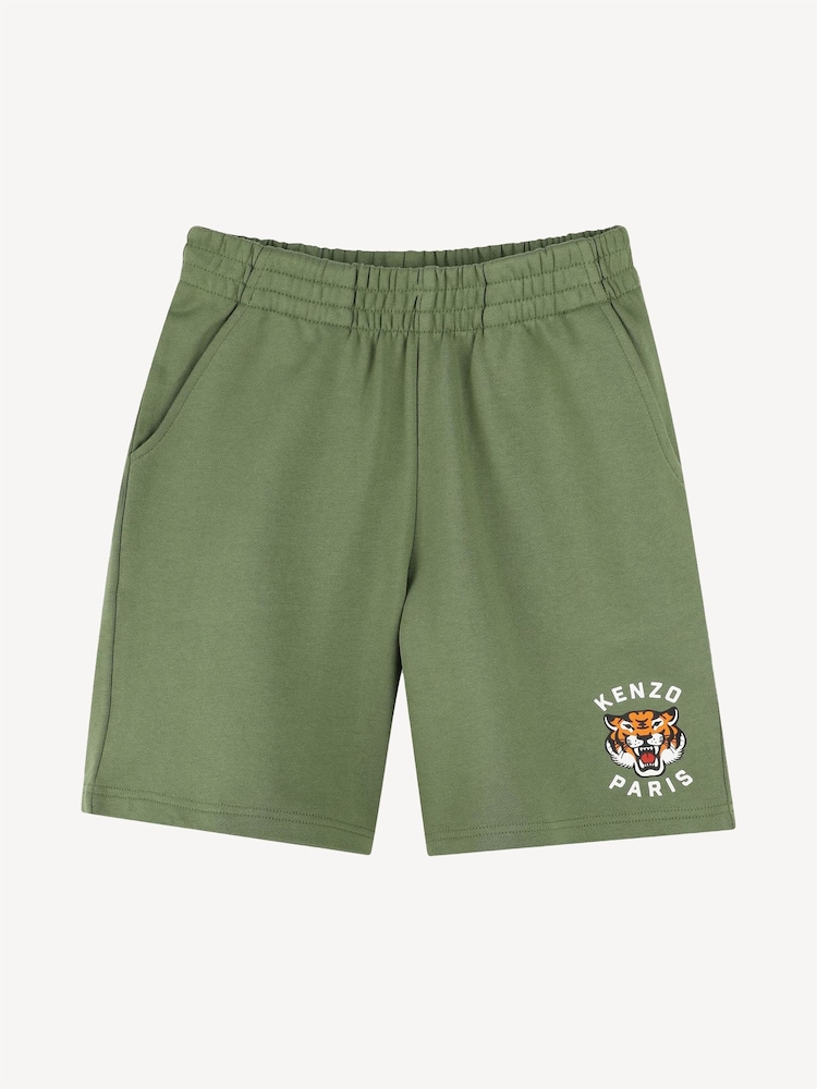 KENZO KIDS Green Small Tiger Print Logo Bermuda Shorts - Image 1 of 2