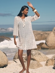 Love & Roses White Crochet Tie Detail Kaftan - Image 3 of 4