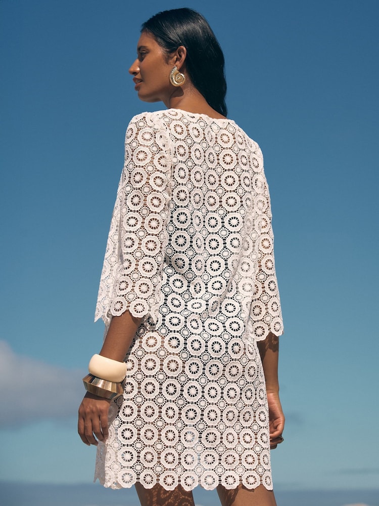 Love & Roses White Crochet Tie Detail Kaftan - Image 4 of 4