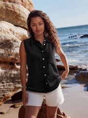 Black Sleeveless Shirt With Linen - Image 1 of 6