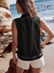 Black Sleeveless Shirt With Linen - Image 2 of 6