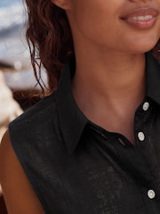 Black Sleeveless Shirt With Linen - Image 3 of 6