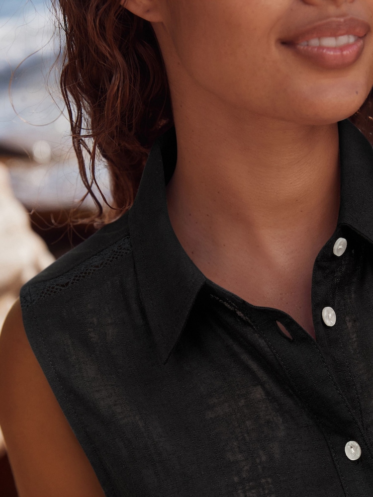 Black Sleeveless Shirt With Linen - Image 3 of 6