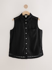 Black Sleeveless Shirt With Linen - Image 4 of 6