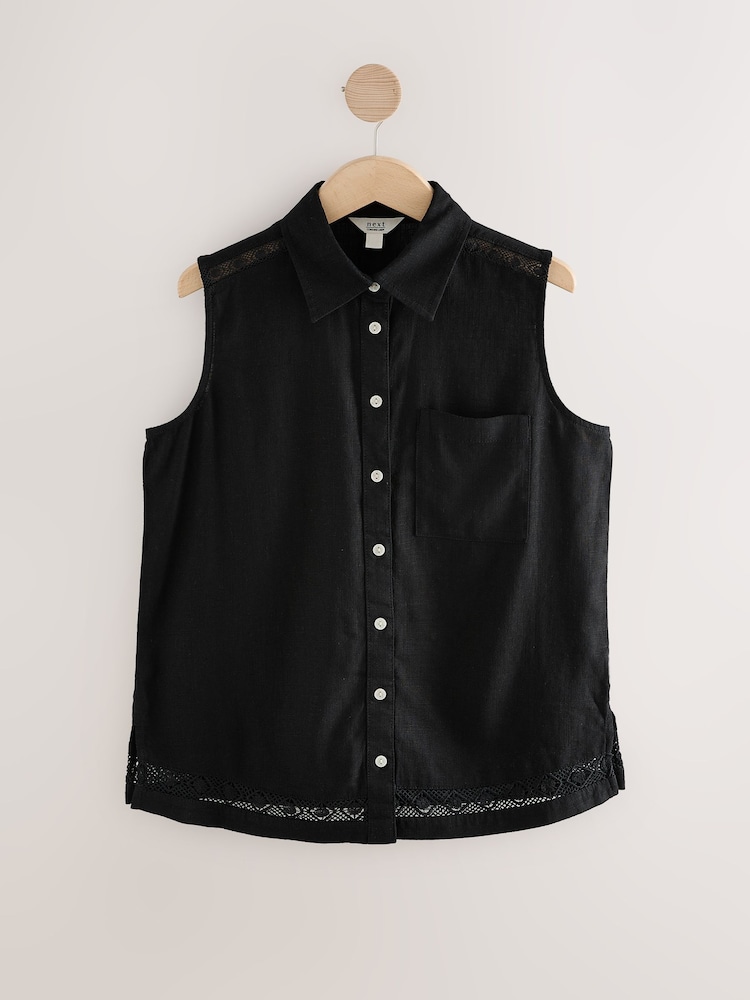 Black Sleeveless Shirt With Linen - Image 4 of 6