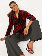 Roman Floral Print Velvet Blouse - Imagem 1 de 5