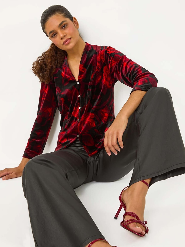 Roman Floral Print Velvet Blouse - Imagem 1 de 5