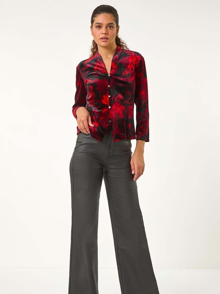 Roman Floral Print Velvet Blouse - Imagem 2 de 5