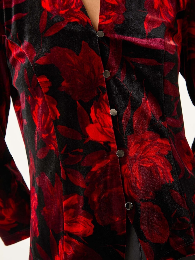 Roman Floral Print Velvet Blouse - Imagem 5 de 5