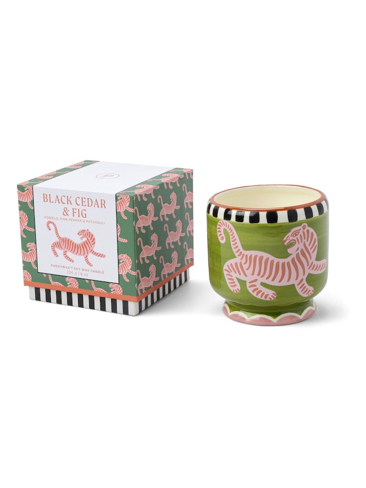 Paddywax Green Adopo Tiger Ceramic Candle - Black Cedar & Fig - Image 2 of 3