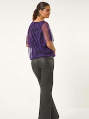 Roman Purple Floral Plisse Bubble Hem Top - Image 4 of 6