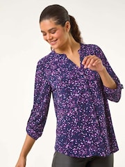 Roman Purple Stretch Speckled Print Blouse - Image 1 of 5