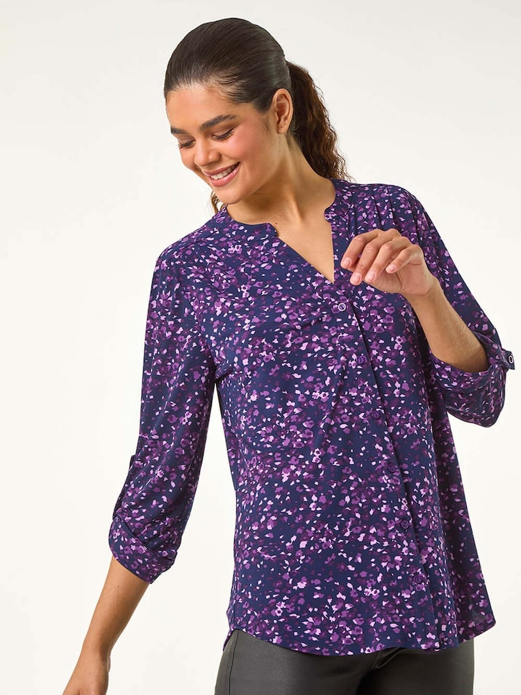 Roman Purple Stretch Speckled Print Blouse - Image 1 of 5