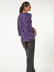 Roman Purple Stretch Speckled Print Blouse - Image 3 of 5