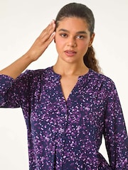 Roman Purple Stretch Speckled Print Blouse - Image 4 of 5