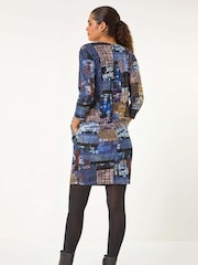 Roman Blue Pebble Spot Zip Detail Midi Dress - Image 4 of 6