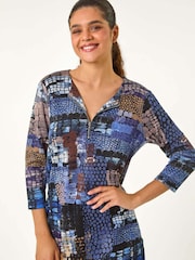 Roman Blue Pebble Spot Zip Detail Midi Dress - Image 5 of 6