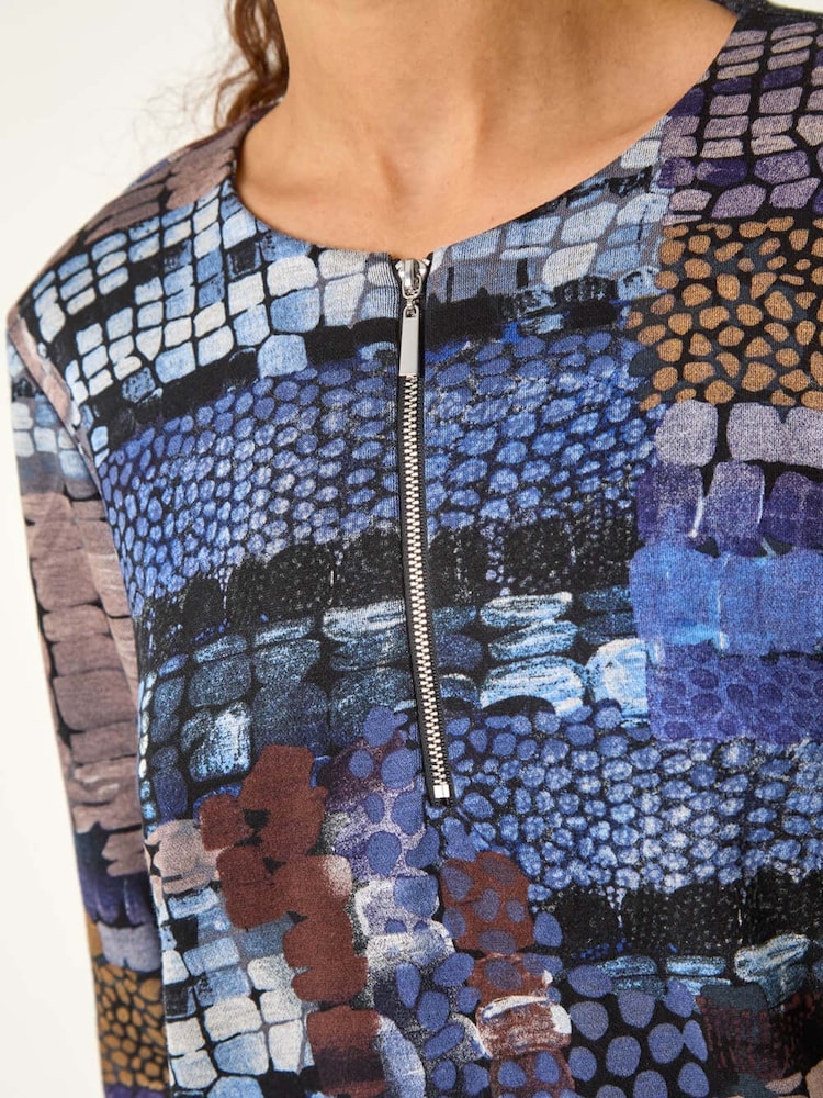 Roman Blue Pebble Spot Zip Detail Midi Dress - Image 6 of 6
