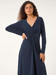 Roman Blue Twist Front Stretch Midi Dress - Image 3 of 6