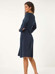 Roman Blue Twist Front Stretch Midi Dress - Image 4 of 6