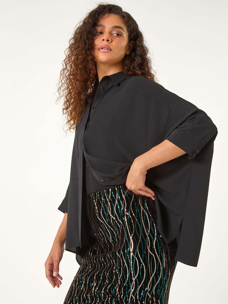 Roman Black Velvet Sequin Detail Pencil Skirt - Image 1 of 5