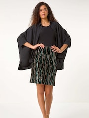 Roman Black Velvet Sequin Detail Pencil Skirt - Image 2 of 5
