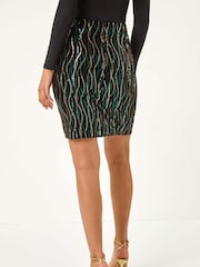 Roman Black Velvet Sequin Detail Pencil Skirt - Image 3 of 5
