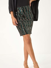 Roman Black Velvet Sequin Detail Pencil Skirt - Image 4 of 5