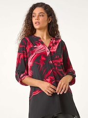 Roman Red Brush Print Contrast Hem Shirt - Image 1 of 5