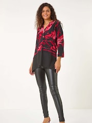 Roman Red Brush Print Contrast Hem Shirt - Image 2 of 5