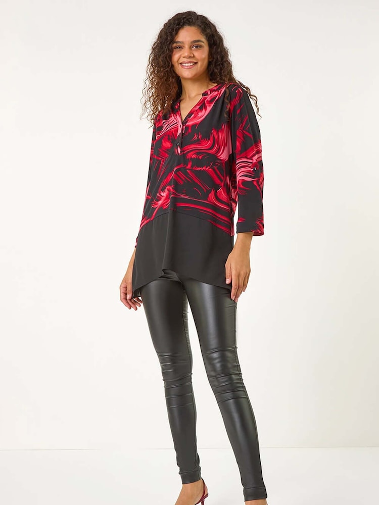 Roman Red Brush Print Contrast Hem Shirt - Image 2 of 5 Roman Red Brush Print Contrast Hem Shirt - Image 2 of 5