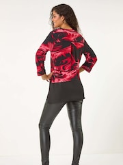 Roman Red Brush Print Contrast Hem Shirt - Image 3 of 5