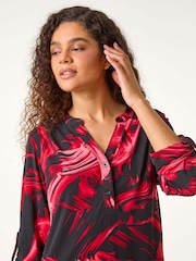 Roman Red Brush Print Contrast Hem Shirt - Image 4 of 5
