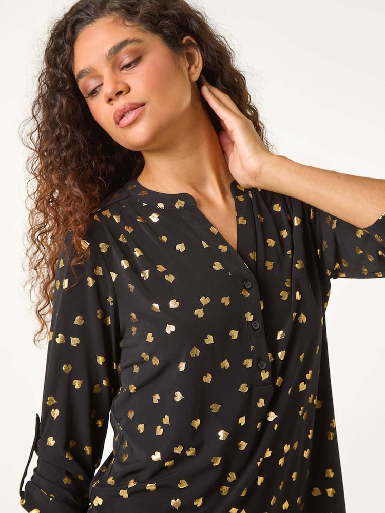 Roman Foil Heart Placket Stretch Top - Imagen 1 de 6 Roman Foil Heart Placket Stretch Top - Imagen 1 de 6