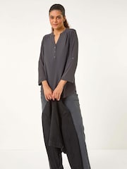 Roman Grey V-Neck Button Detail Stretch Shirt - Image 3 of 6