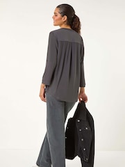 Roman Grey V-Neck Button Detail Stretch Shirt - Image 4 of 6