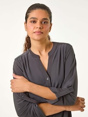 Roman Grey V-Neck Button Detail Stretch Shirt - Image 5 of 6