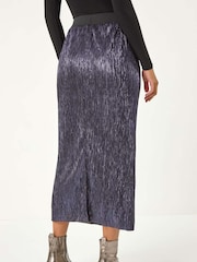 Roman Blue Foil Plisse Pleated Pencil Skirt - Image 3 of 5