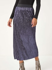 Roman Blue Foil Plisse Pleated Pencil Skirt - Image 4 of 5