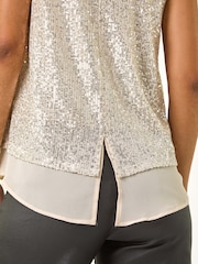 Roman Metallic Sequin V-Neck Tunic Stretch Top - Image 5 of 5