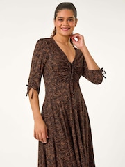 Roman Yellow Ditsy Paisley Print Gathered Dress - Image 2 of 5