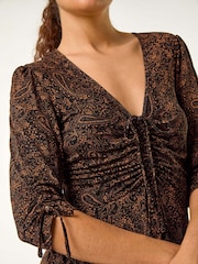 Roman Yellow Ditsy Paisley Print Gathered Dress - Image 5 of 5