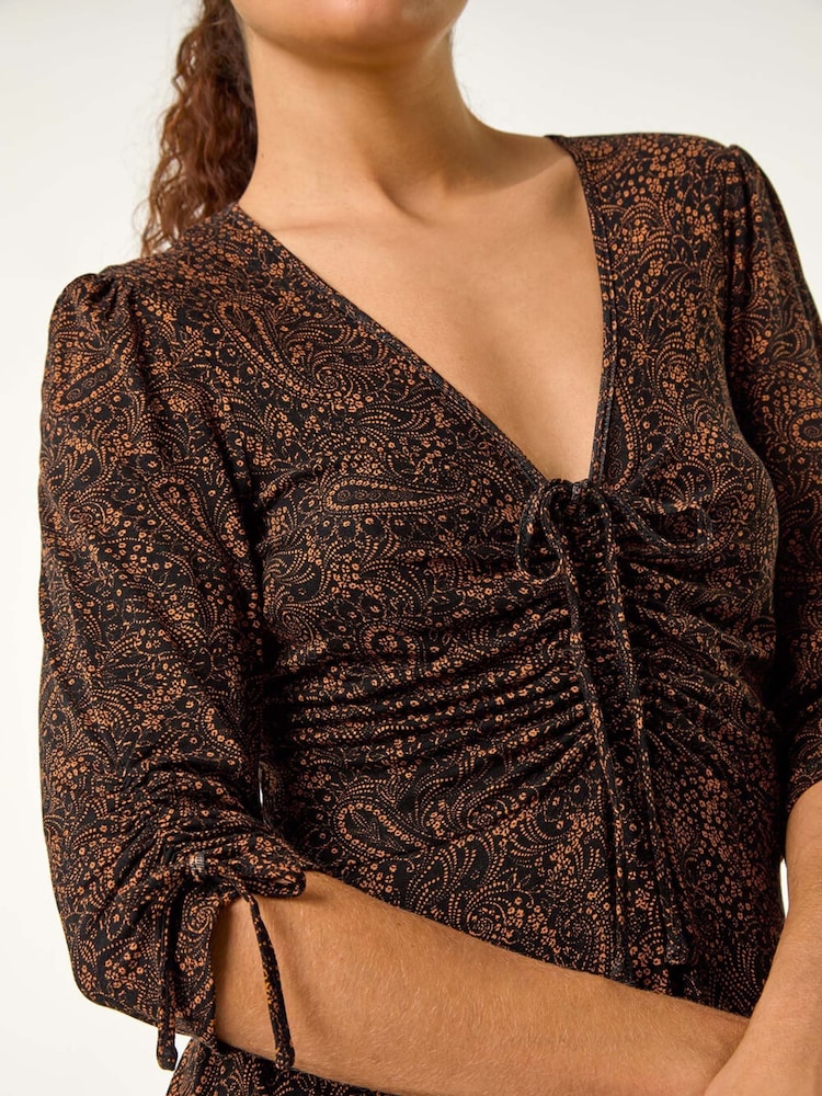 Roman Yellow Ditsy Paisley Print Gathered Dress - Image 5 of 5
