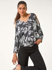Roman Metallic Sparkle Foil Blouson Stretch Top - Image 1 of 5